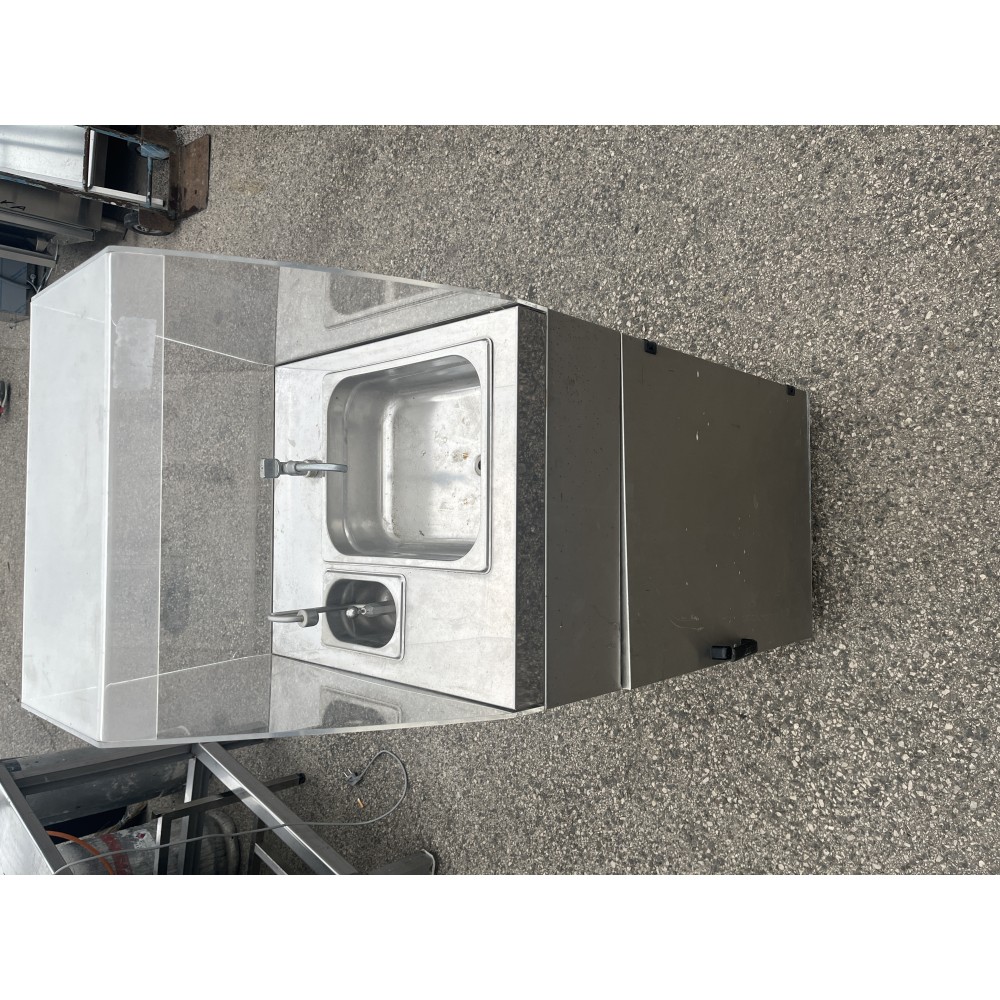 Rozsdamentes fagylaltkanál és kézmosó, kerekekkel