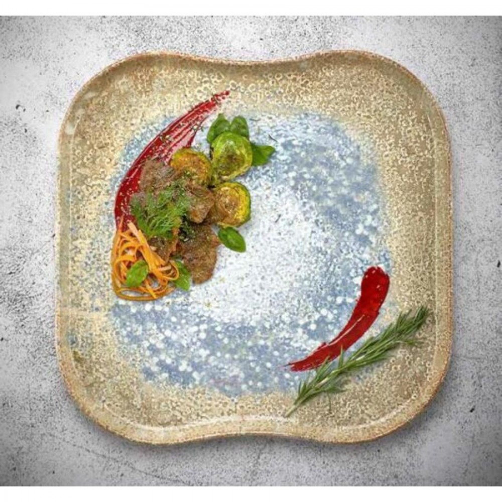 Smooth vegan négyzettányér 33 x 33 cm, sárga - kék