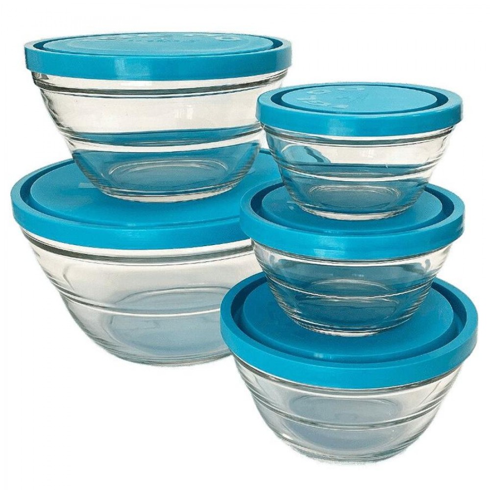 Lambada üvegtál készlet, 5 darabos, hermetikus fedővel