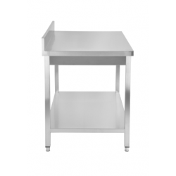 Rozsdamentes munkaasztal alsó polccal, hátsó felhajtással, 1400x600x900